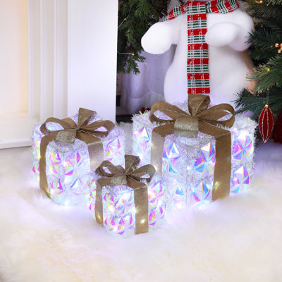 Ensemble de boîte-cadeau de Noël 3 pièces avec rubans rouges décoratifs et nœuds