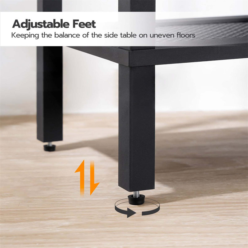 Rustic Brown and Black Small End Table with 2-Tier Storage