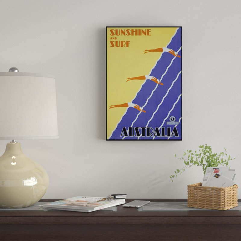 « soleil et surf australie », impression sur toile, H 18 po x l 12 po x P 1,5 po, Toile tendue, Pas de tapis