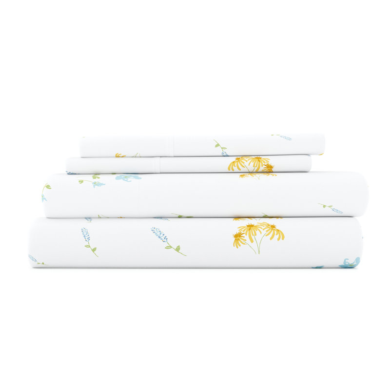 King Blue Floral Microfiber Sheet Set with Pillowcases