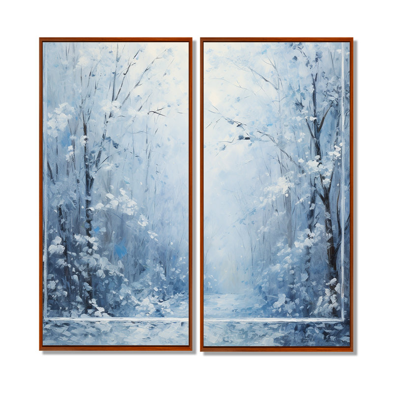 Paysage d'hiver, neige, forêt I - art mural blanc, 20" H x 24" W, Impression encadrée flottante, Brown