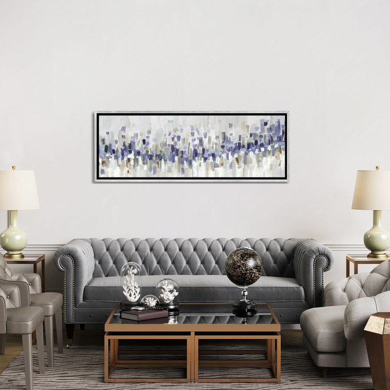«Blue Staccato - Blue» par Katrina Craven, Encadrement argenté, H 12 po x l 36 po