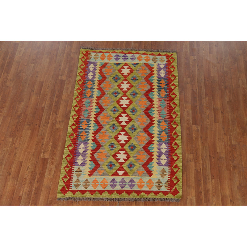 Tapis décoratif réversible en laine kilim oriental 4 x 6