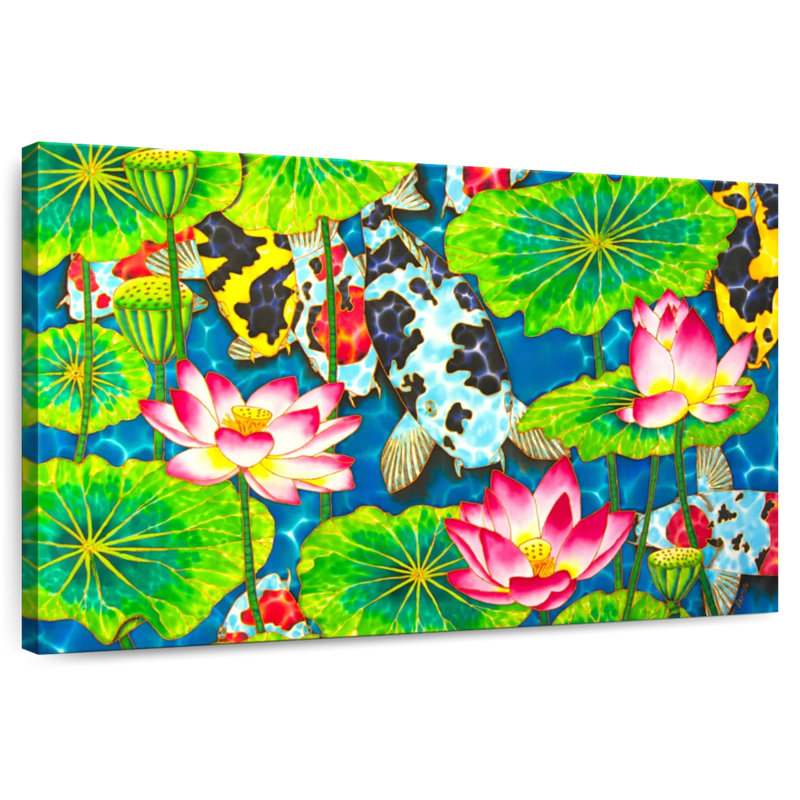Ronce lotus et koi, H 26 po x l 39 po