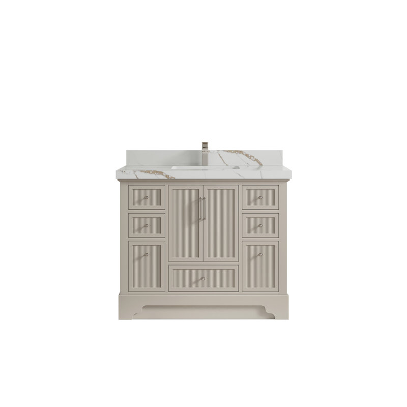 Meuble-lavabo sur pied simple 42 po avec plateau en quartz Alys, Or Calacatta