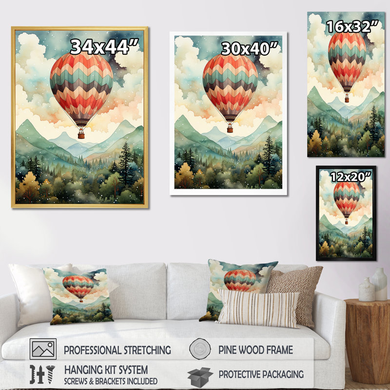 Charme classique de montgolfière - salon d'art mural en montgolfière, Cadre flottant noir, H 20 po x l 12 po x P 1 po