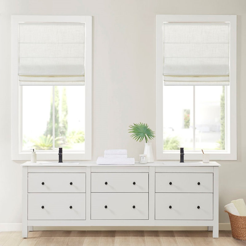 Store romain sans cordon filtrant la lumière en mélange de lin blanc 27 po x 64 po