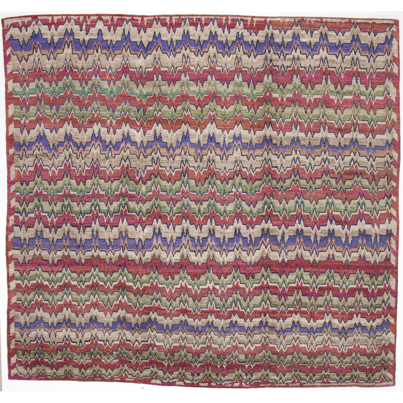 Rumi Hand-Knotted Silk Area Rug in Red/Blue/Green