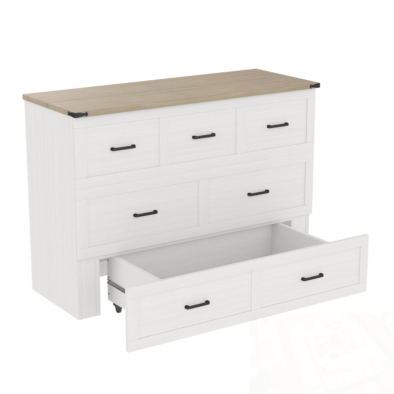 Armoire lit escamotable Murphy avec station de charge Lit plateforme multifonctionnel pliable avec 1 grand tiroir de rangement pour chambre d'amis Petite chambre