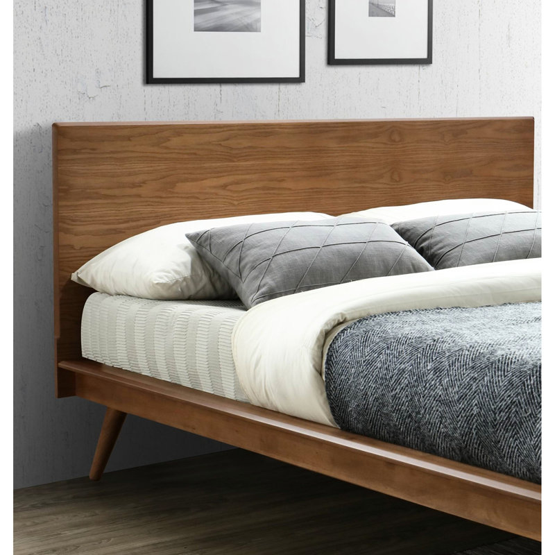 Grand lit plateforme, apparence moderne, bois brun, mobilier de chambre à coucher, décoration sans sommier,, Grand lit