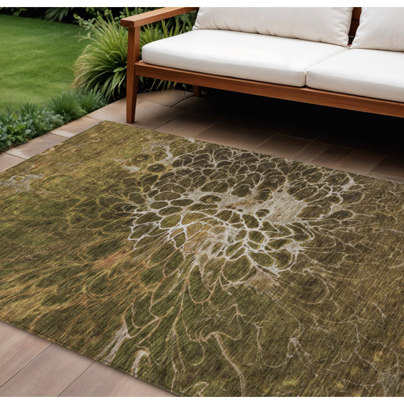 Tapis extérieur lavable abstrait 10 pi x 14 pi chocolat et gris