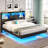 Queen Floating Bed Frame With Led Lights And Headboard Storage, Visual Floating Bed With Charging Station, Structurally Stable Queen Metal Platform Bed, Easy To Assemble
