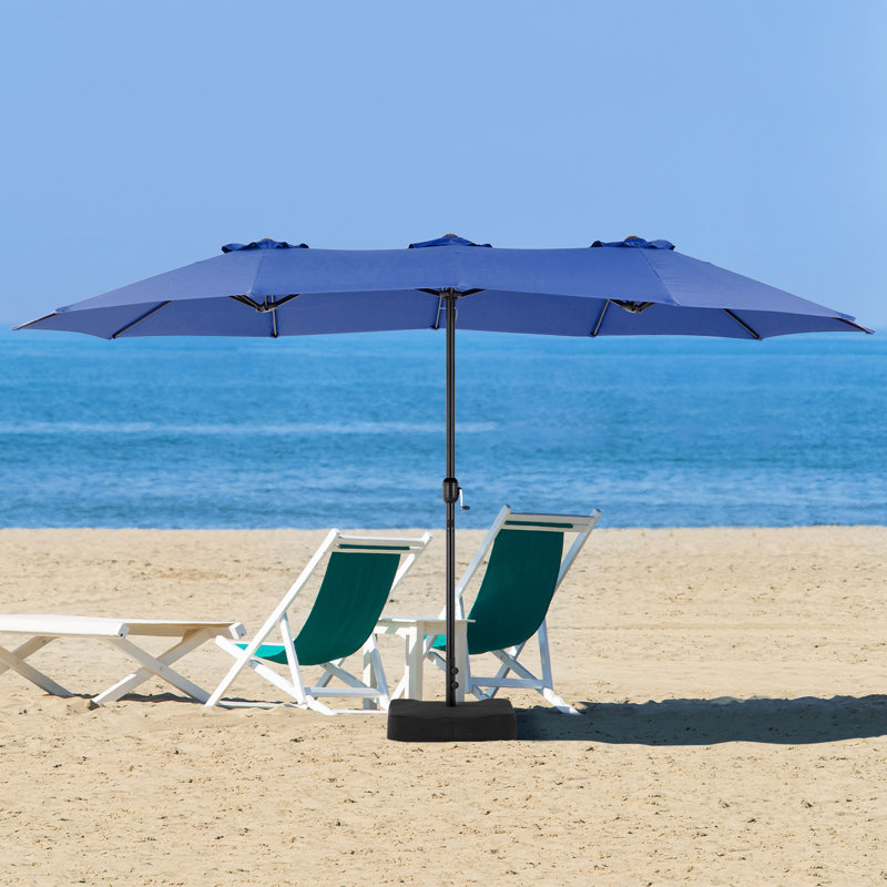 Grand parasol de 15 pi avec base incluse, parasol de table rectangulaire extérieur, parasols extérieurs pour terrasse, marché, cour arrière
