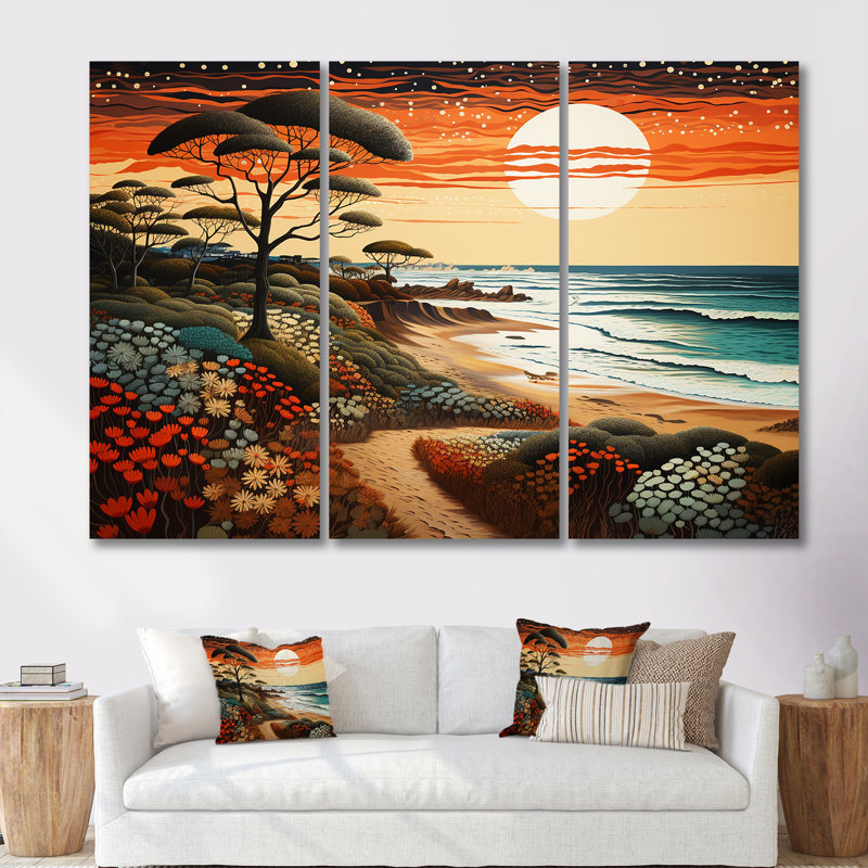 Rhinehart - Ensemble de décoration murale plage, Toile tendue, H 32 po x l 48 po x P 1 po