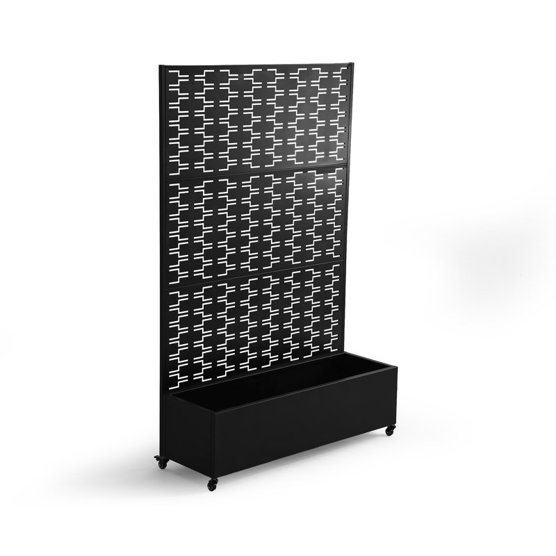 Boîte à fleurs en métal avec treillis et roues Tinsley, H 70,8 po x l 47,2 po x P 15,7 po, Noir