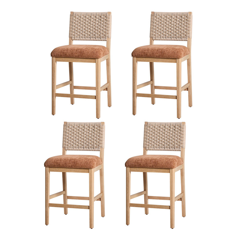 Ensemble de 4 tabourets de bar modernes avec dossier en corde tissée Kephart, 8, Brown