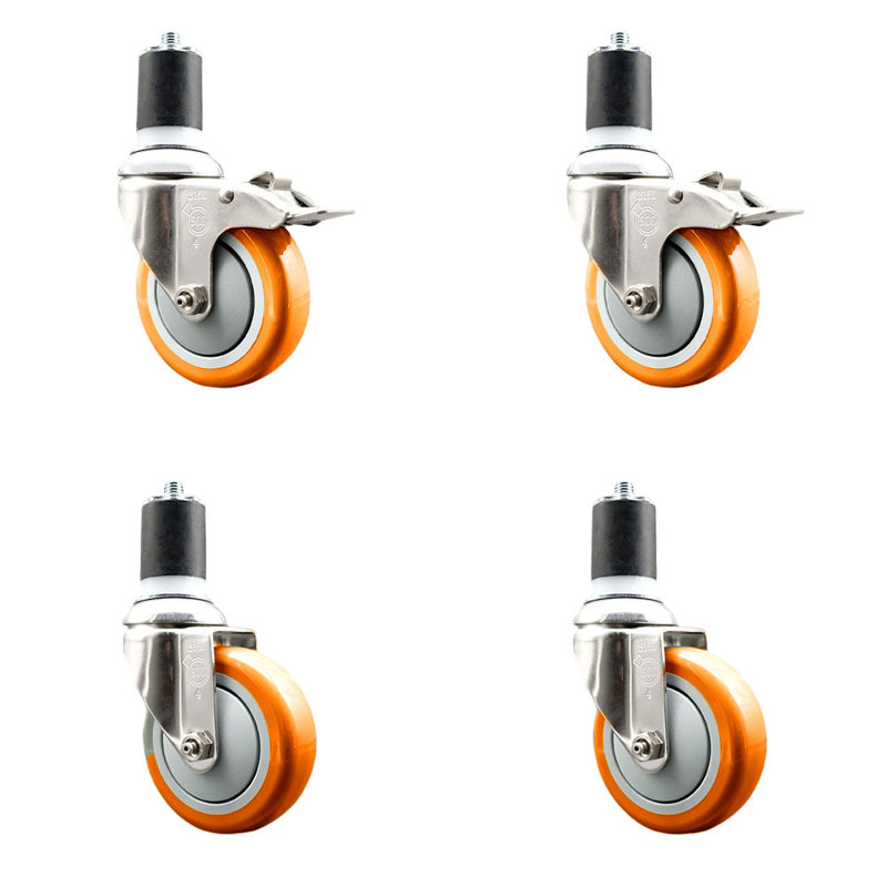 Ensemble de 4 roulettes à tige extensible en polyuréthane pivotant de 4 pouces et 1 3/4 po avec 2 verrous