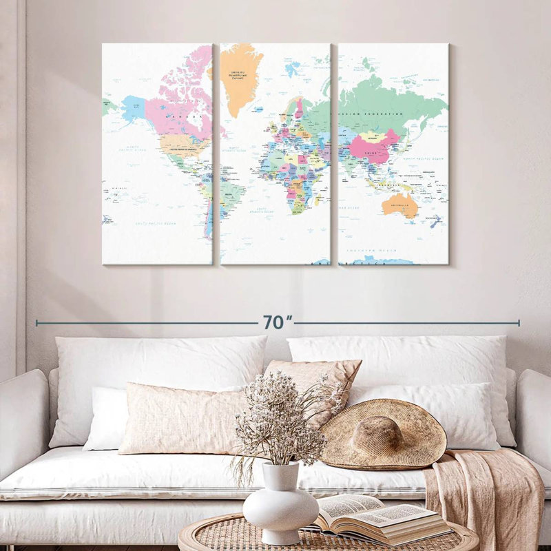 Carte du monde pastel Keiri, H 32 po x l 50 po