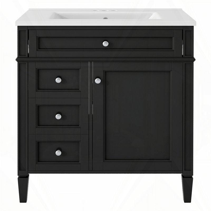 Meuble-lavabo de 30 po avec lavabo supérieur, 30", Noir, Argent argent