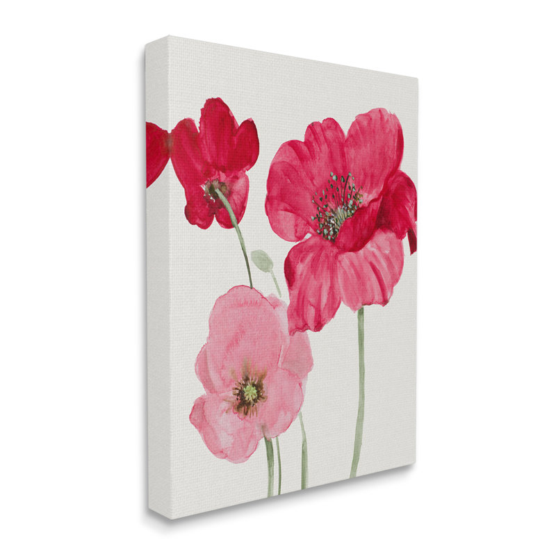 "Romantic Red Poppies Trio", art mural sur toile par Lanie Loreth, H 40 po x l 30 po x P 1,5 po, Toile tendue