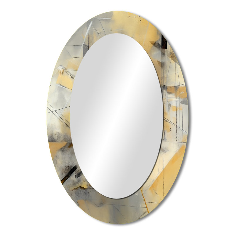 Yellow And Grey Beyond The Canvas II - Large Oval Wall Mirror On Metal, 36" x 24"