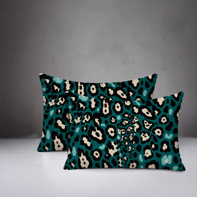 Oreiller réversible intérieur / extérieur à imprimé zébré Tari, 20x14, Teal