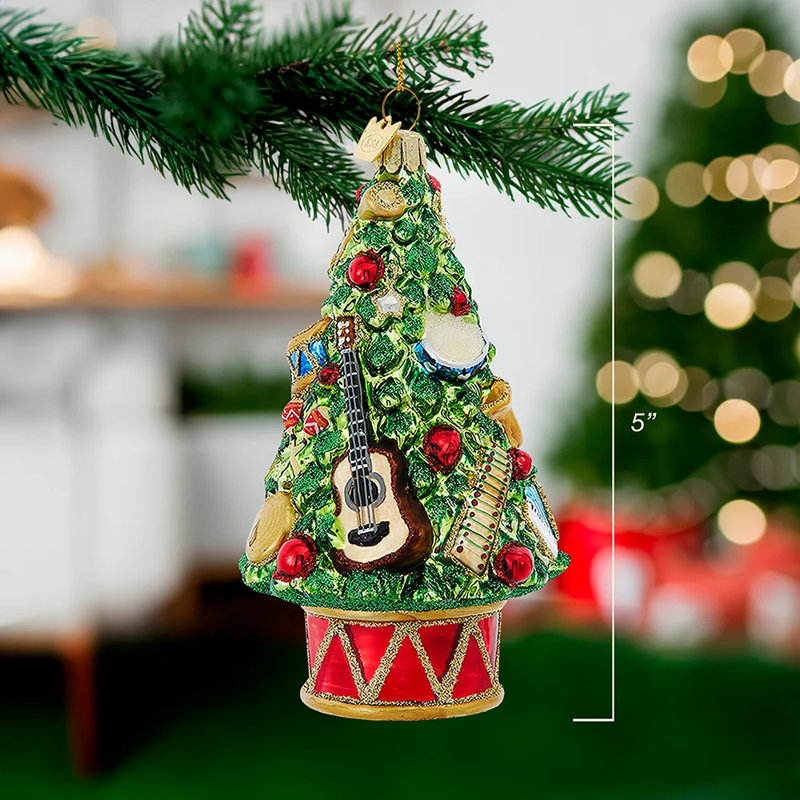 Kurt Adler Noble Gems Glass Ornament, Christmas Tree with Musical Instruments