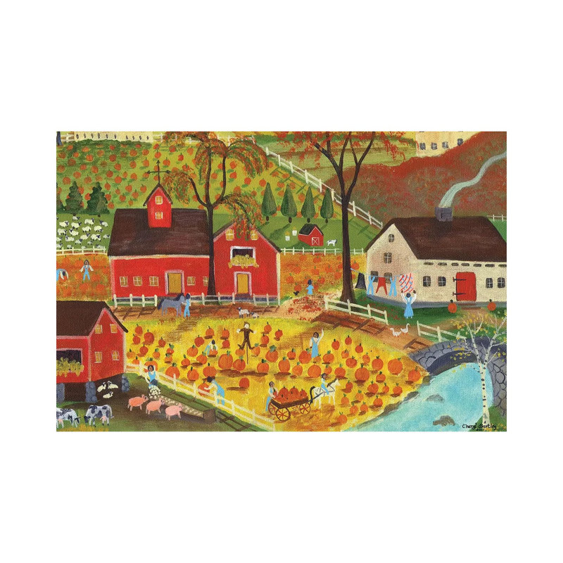 Country Farm Pumpkin Pickers by Cheryl Bartley - Painting on Canvas, Wrapped Canvas, 45.72cm H x 66.04cm W x 3.81cm D
