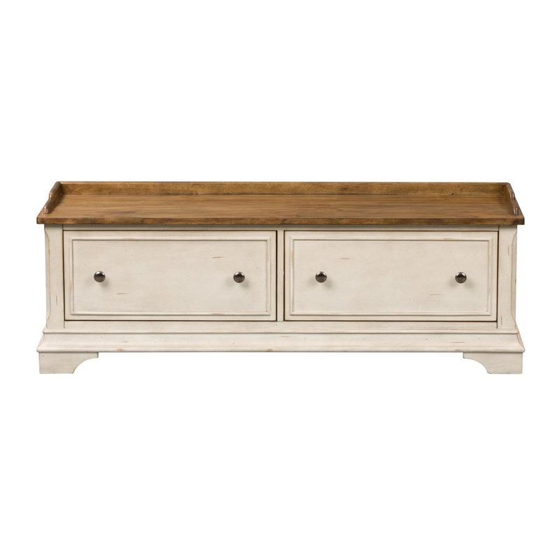 Antique White and Tobacco Traditional Storage Hall Bench