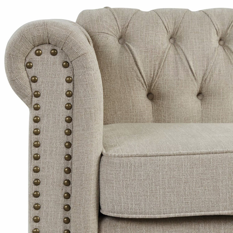 Canapé Chesterfield à accoudoirs roulés 80 po Abdulhameed, Mélange de lin beige