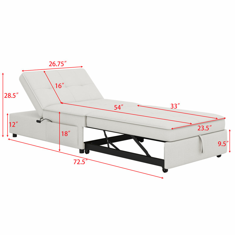 Multi-Function Folding Chair Bed With Storage Pocket And USB Port