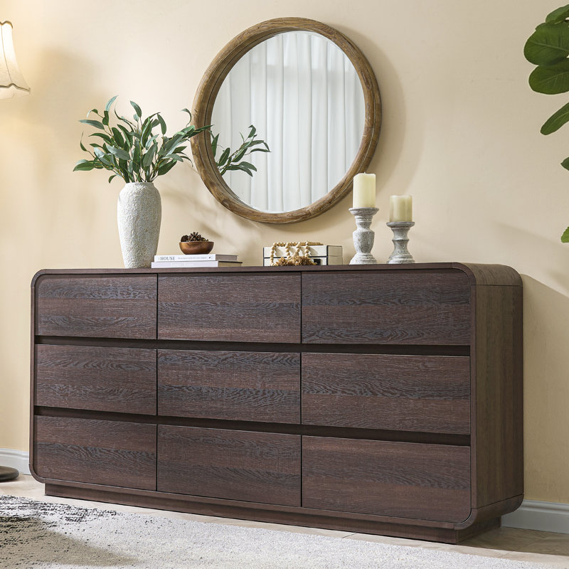 Commode incurvée à 63 tiroirs de 63 po de largeur, noyer, Walnut