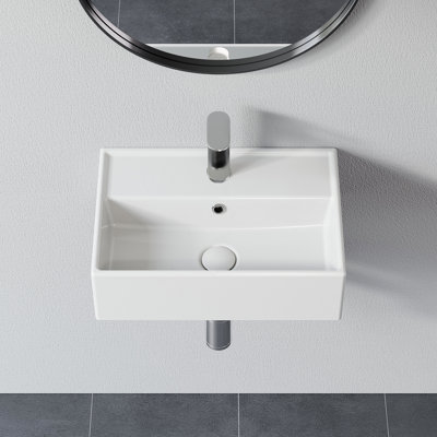 Belfry Bathroom Mandel 45mm L x 31mm W White Ceramic Rectangular Sink with Overflow