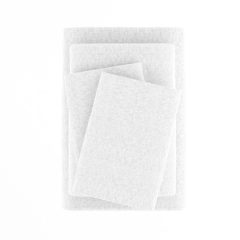 Simply Soft™ Scallops Pattern Microfiber Sheet Set, White Chambray, Twin