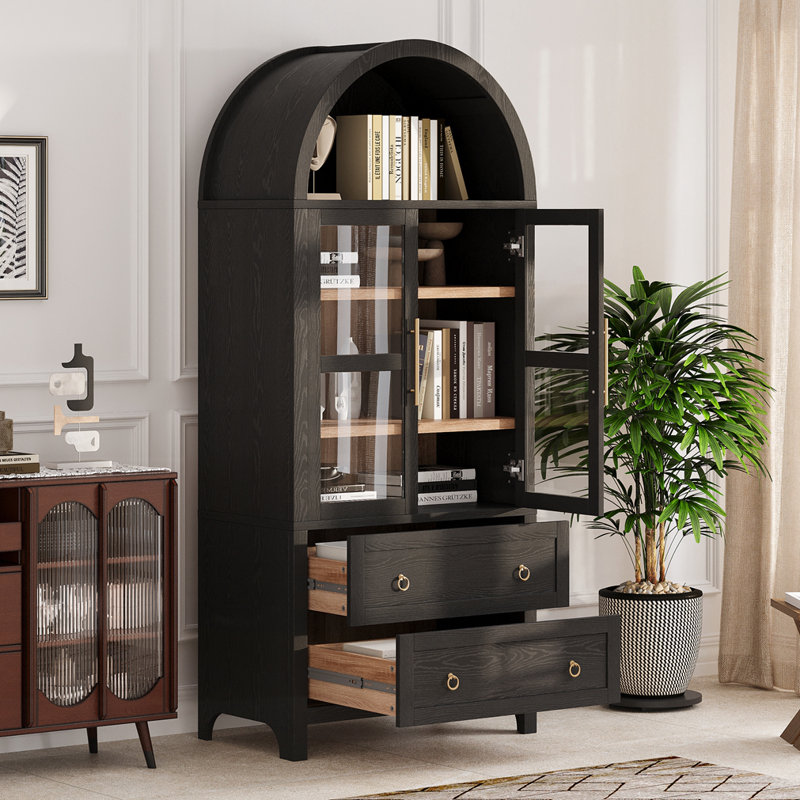 71" Tall Arched Kitchen Pantry Cabinet, Black