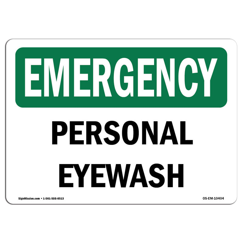 Enseigne personnelle pour le lavage des yeux, H 12 po x l 18 po x P 0,1 po