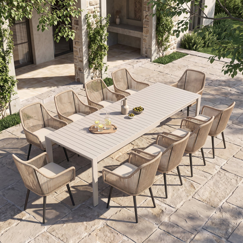 Outdoor 10-Person Dining Set with cushions