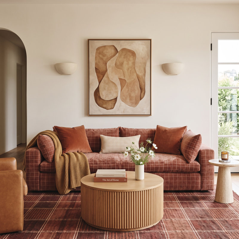 Remy Upholstered 90 " Polypropylene / Olefin Sofa, R-Block Salmon Chenille