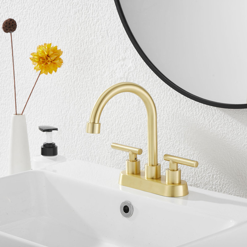 Centerset 2-handle Bathroom Faucet with Drain Assembly, Brushed Gold