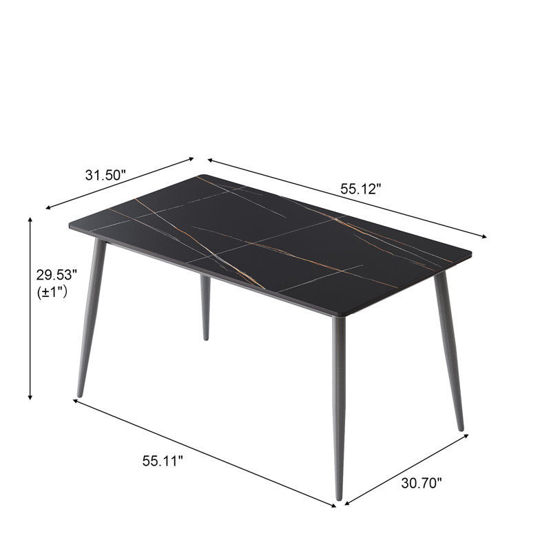 Table de salle à manger 55,76 po, Noir, H 29,78 po x L 55,76 po x l 31,63 po