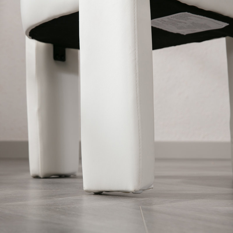 Upholstered Faux Leather Dining Arm Chairs Solid Back Barrel Dining Chairs Set of 2/3/4, 4, White