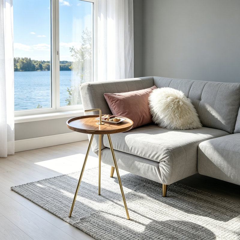 Table d'appoint en bois d'acacia avec pieds en acier à trépied, design moderne Mid-Century, durable et élégant pour tout espace de vie