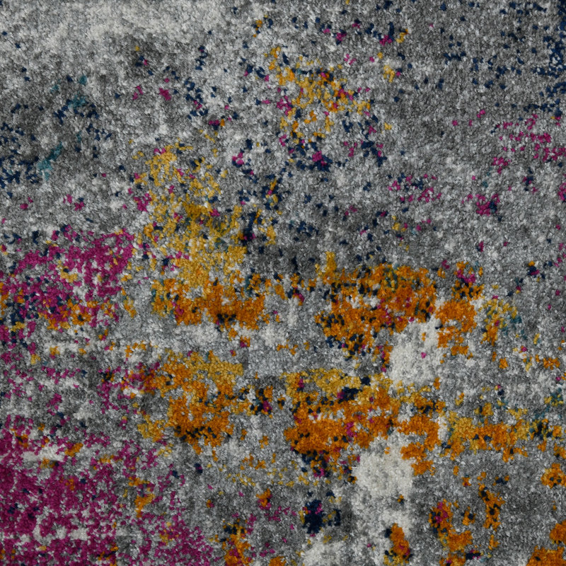 Blue and Multicolor Abstract Synthetic Rectangular Rug