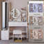 Armoire à miroir pleine grandeur avec coiffeuse à DEL, tabouret rembourré et plusieurs prises de courant, idéale pour les postes de maquillage élégants et fonctionnels.-1295402676