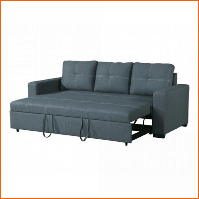 85" Convertible Fabric Sofa Bed - Blue Gray | 3-Person Living Room/Bedroom | Wood Frame | Fabric | Blue+Grey
