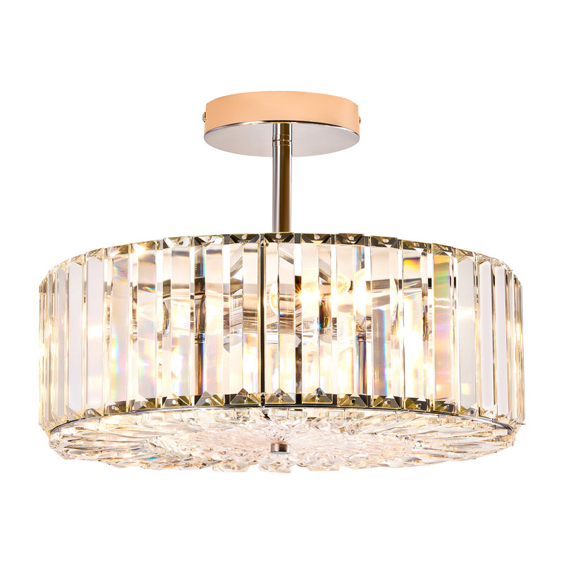 4-Light Crystal Semi Flush Mount Ceiling Light, Brushed Nickel
