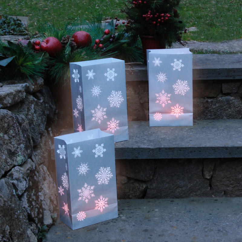 Silver Snowflake Plastic Luminaria Bags - 12 Count