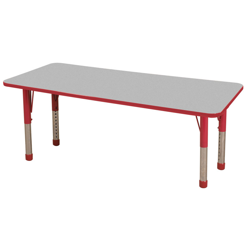 Table d'activité rectangulaire à hauteur réglable en forme de T, Gris / rouge, Super, 24 po x 72 po