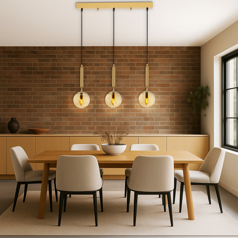Luminaire suspendu pour îlot de cuisine 3 lumières, Or brillant