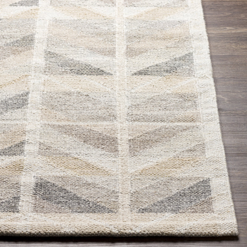 Gray Geometric Hand-Knotted Wool and Viscose Rug